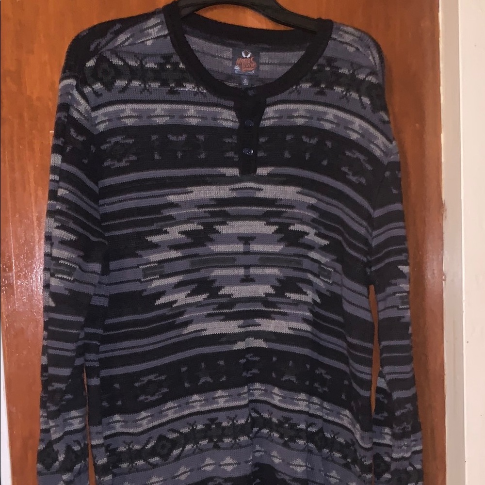 Moon Shine by Brad Paisley Blue and Gray Patterned Sweater
